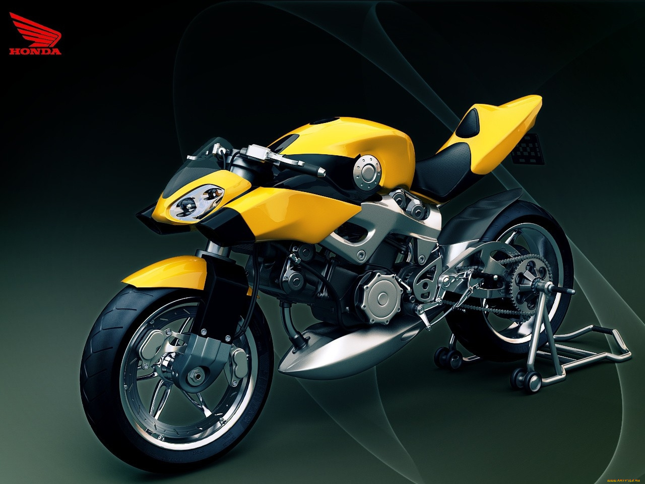 , 3d, motorcycle, honda, yellow